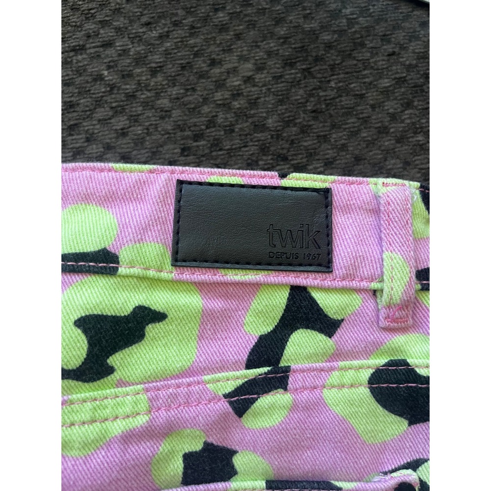 Hayley Elsaesser x TWIK Pink Green Leopard Print Wide Leg Jeans Size 27 Highrise - Picture 12 of 12